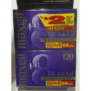 MAXELL Hi8 XR Metal Pro Quality 120 Minute 2 Digital 8 Camcorder Video Tapes